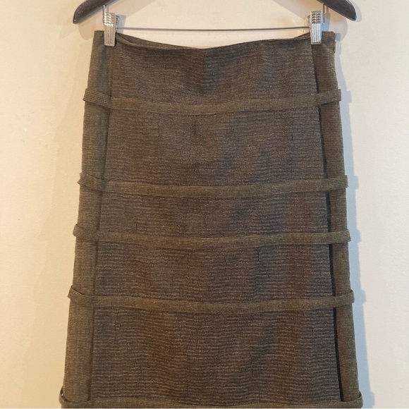 OBAKKI Sz 2 Wool Blend Lined Slight A  Line Straps Bows Zipper Closure Skirt - Picture 3 of 9